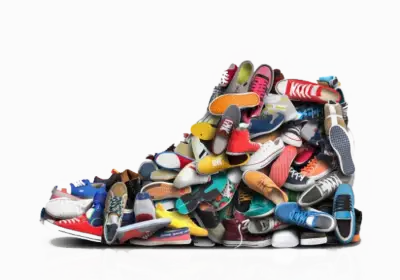 Used shoes for sale including second hand sneakers, casual shoes, and mixed footwear collection